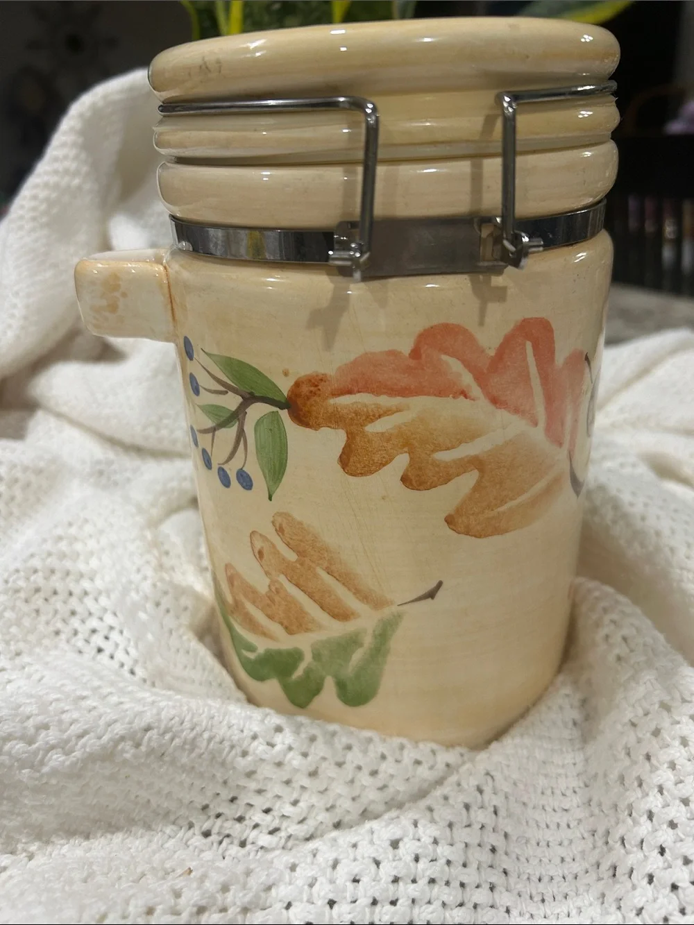 Homegoods Ceramic Airtight Storage Canister Grandmas Kitchen Memories in Autumn
